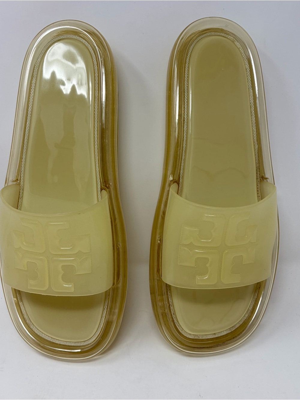 Tory Burch Bubble Jelly Slides Ivory Vanilla yellow Logo Sandals Size 9 - Picture 4 of 9